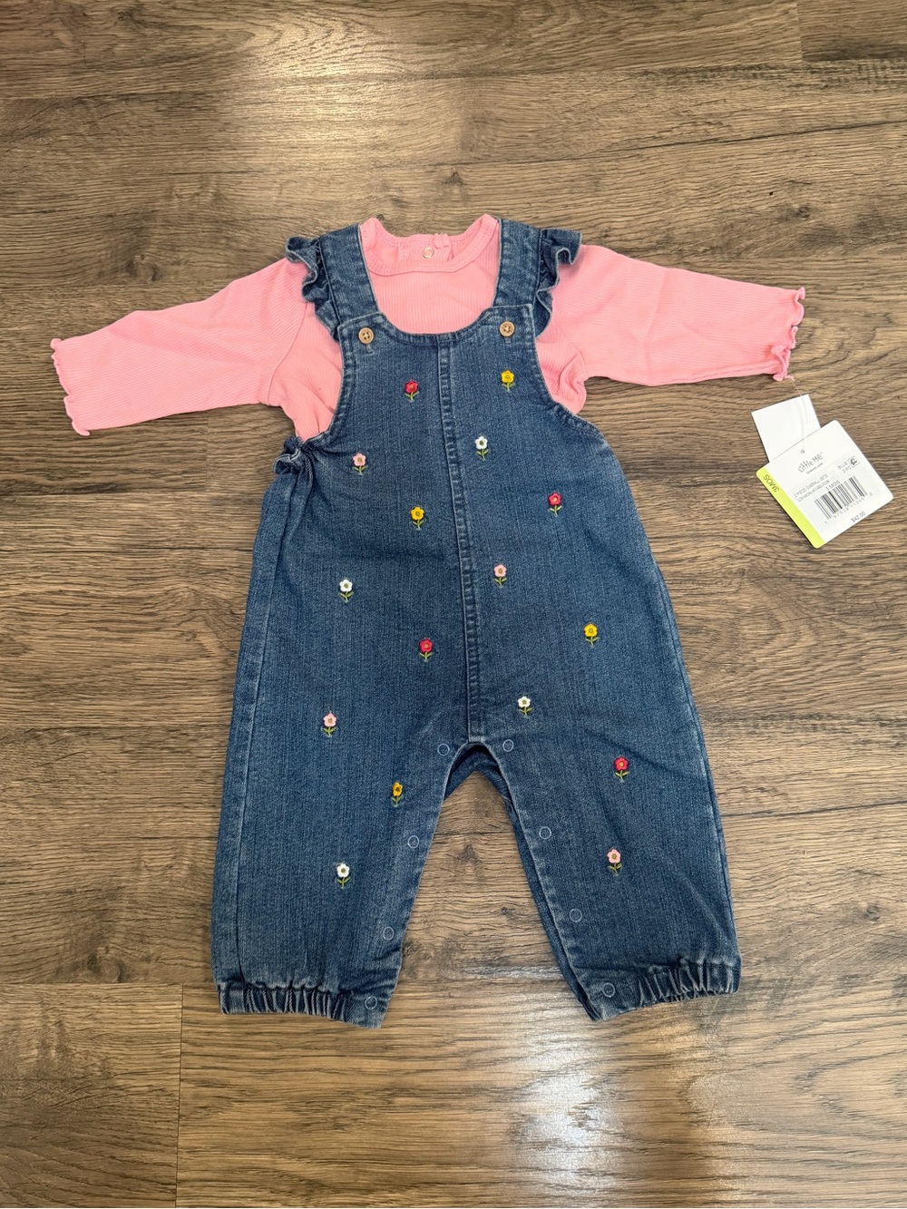 Little Me Denim Floral Overalls Set